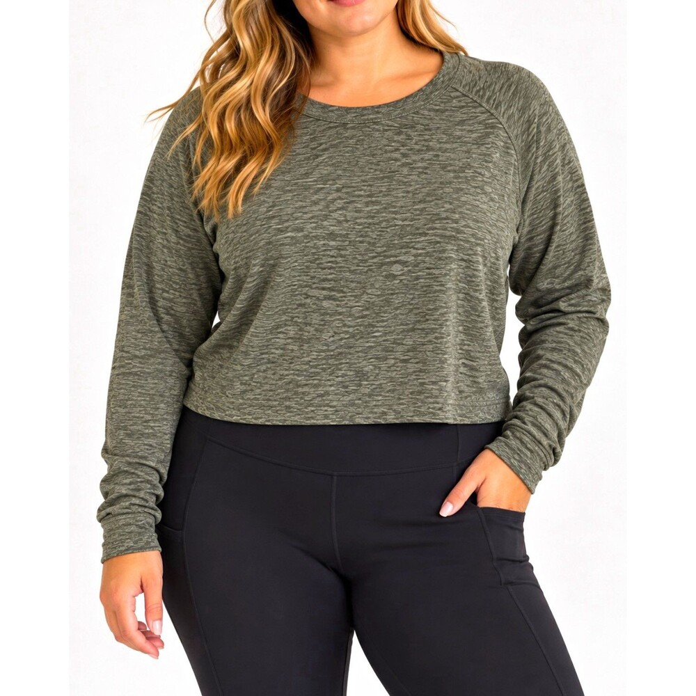 Outdoor Voices CloudKnit Cropped Long Sleeve Tee – Heather Green XXL
